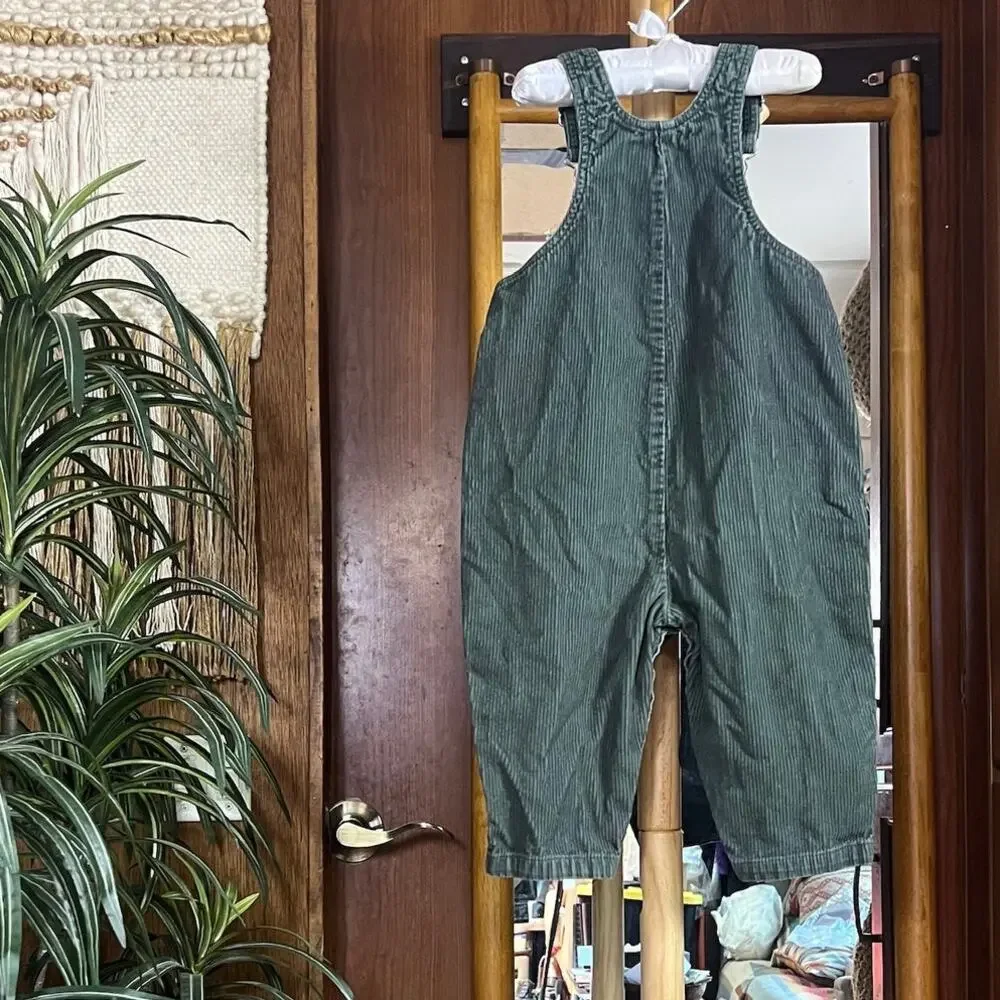 Vintage Baby GAP Corduroy Overalls 18-24M Green Explorers Dog Embroidered Snap